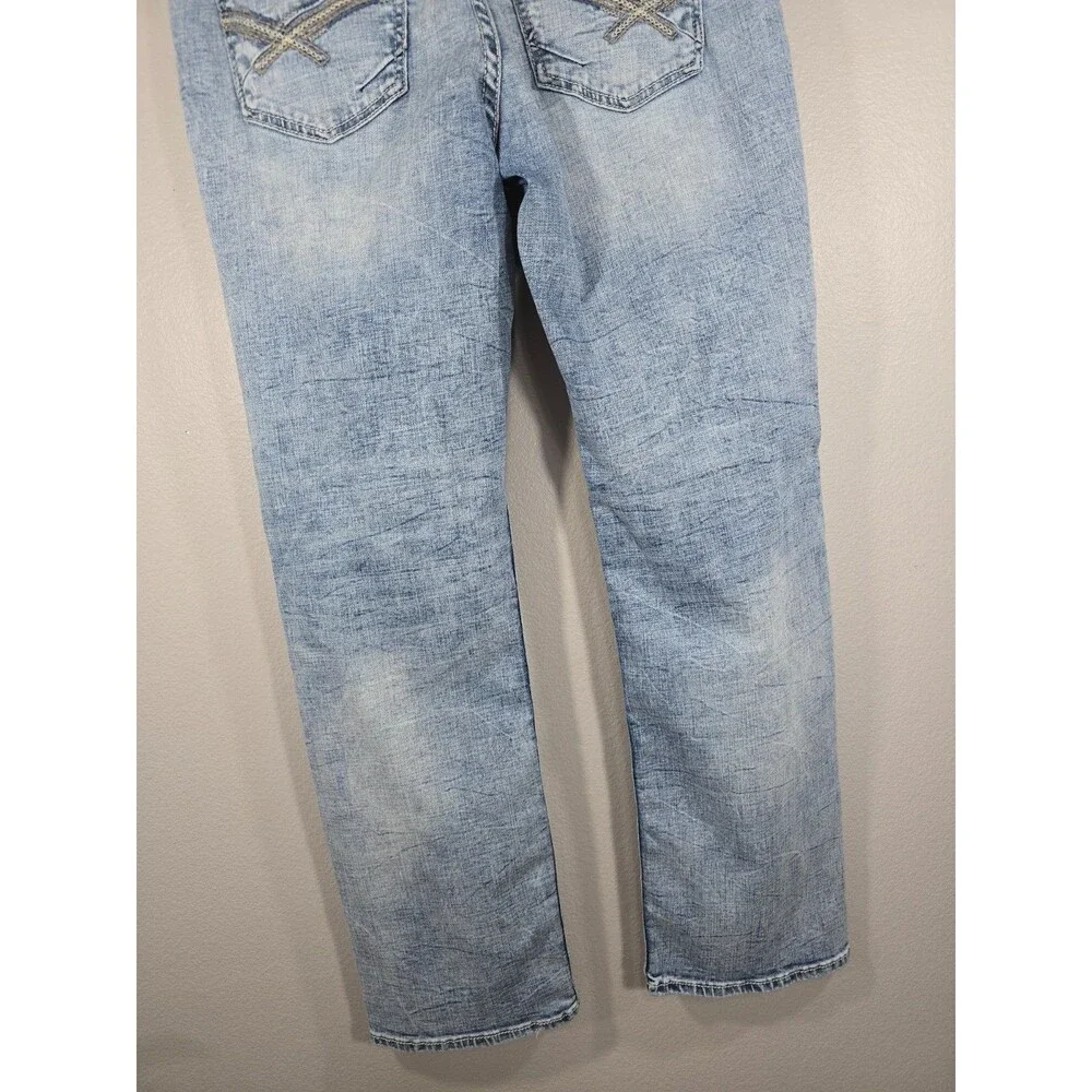 BKE Tyler Jeans 36x32 Light Wash Straight Fit Denim Thick Stitch Whiskered BE